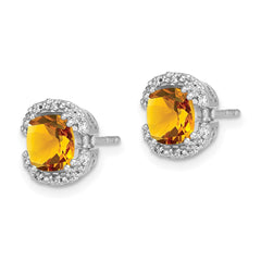 14k White Gold Cushion Citrine and Diamond Halo Earrings - 2