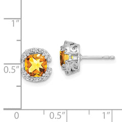 14k White Gold Cushion Citrine and Diamond Halo Earrings - 2
