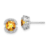 14k White Gold Cushion Citrine and Diamond Halo Earrings - 2