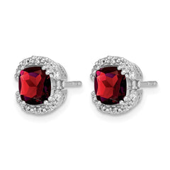 14k White Gold Cushion Garnet and Diamond Halo Earrings