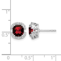 14k White Gold Cushion Garnet and Diamond Halo Earrings