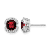 14k White Gold Cushion Garnet and Diamond Halo Earrings