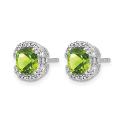 14k White Gold Cushion Peridot and Diamond Halo Earrings - 2