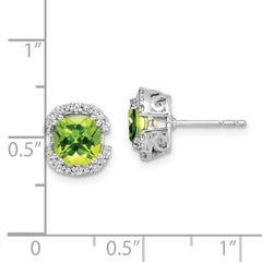 14k White Gold Cushion Peridot and Diamond Halo Earrings - 2