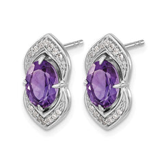 14k White Gold Amethyst and Diamond Post Earrings - 3