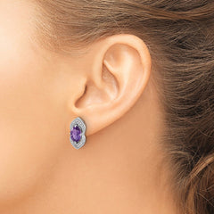 14k White Gold Amethyst and Diamond Post Earrings - 3