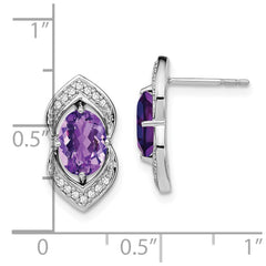 14k White Gold Amethyst and Diamond Post Earrings - 3