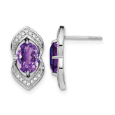 14k White Gold Amethyst and Diamond Post Earrings - 3