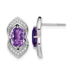 14k White Gold Amethyst and Diamond Post Earrings - 3