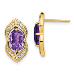 14k Amethyst and Diamond Post Earrings
