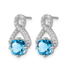 14k White Gold Blue Topaz and Diamond Earrings