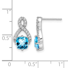 14k White Gold Blue Topaz and Diamond Earrings