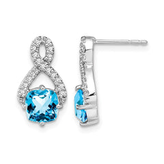 14k White Gold Blue Topaz and Diamond Earrings