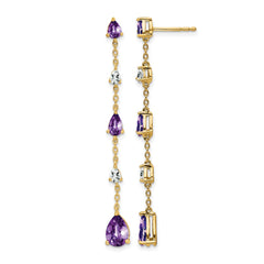 14k Amethyst and White Topaz Dangle Earrings