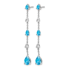 14k White Gold Blue Topaz and White Topaz Dangle Earrings