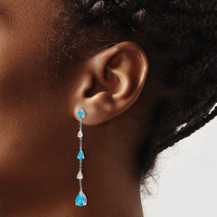 14k White Gold Blue Topaz and White Topaz Dangle Earrings