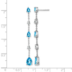 14k White Gold Blue Topaz and White Topaz Dangle Earrings