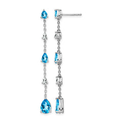 14k White Gold Blue Topaz and White Topaz Dangle Earrings