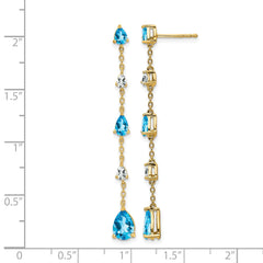 14k Blue Topaz and White Topaz Dangle Earrings