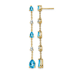 14k Blue Topaz and White Topaz Dangle Earrings