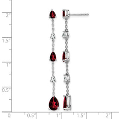 14k White Gold Garnet and White Topaz Dangle Earrings