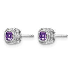 14k White Gold Cushion Amethyst and Diamond Earrings - 2