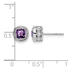 14k White Gold Cushion Amethyst and Diamond Earrings - 2