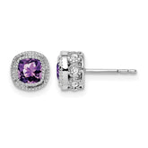 14k White Gold Cushion Amethyst and Diamond Earrings - 2