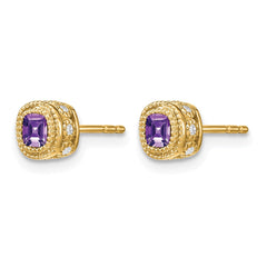 14k Cushion Amethyst and Diamond Earrings