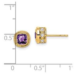 14k Cushion Amethyst and Diamond Earrings