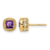 14k Cushion Amethyst and Diamond Earrings