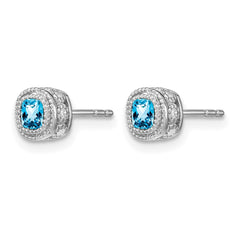 14k White Gold Cushion Blue Topaz and Diamond Earrings - 2
