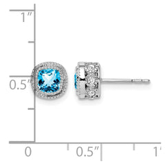 14k White Gold Cushion Blue Topaz and Diamond Earrings - 2