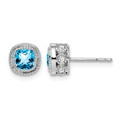 14k White Gold Cushion Blue Topaz and Diamond Earrings - 2