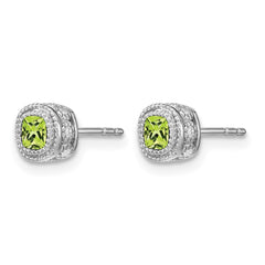 14k White Gold Cushion Peridot and Diamond Earrings - 2