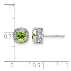 14k White Gold Cushion Peridot and Diamond Earrings - 2