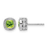 14k White Gold Cushion Peridot and Diamond Earrings - 2