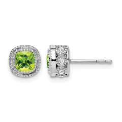 14k White Gold Cushion Peridot and Diamond Earrings - 2