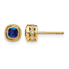 14k Cushion Sapphire and Diamond Earrings