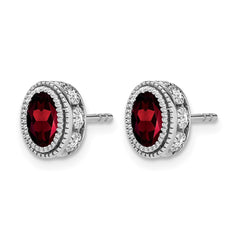 14k White Gold Oval Garnet and Diamond Earrings - 2