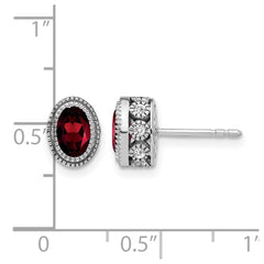 14k White Gold Oval Garnet and Diamond Earrings - 2