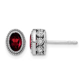 14k White Gold Oval Garnet and Diamond Earrings - 2