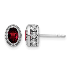 14k White Gold Oval Garnet and Diamond Earrings - 2
