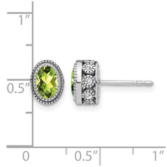 14k White Gold Oval Peridot and Diamond Earrings