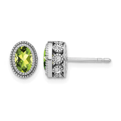 14k White Gold Oval Peridot and Diamond Earrings
