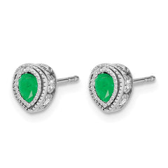 14k White Gold Emerald and Diamond Earrings - 4