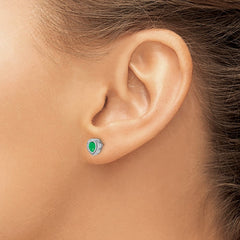 14k White Gold Emerald and Diamond Earrings - 4