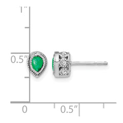 14k White Gold Emerald and Diamond Earrings - 4