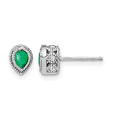 14k White Gold Emerald and Diamond Earrings - 4