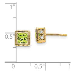 14k Square Peridot and Diamond Earrings